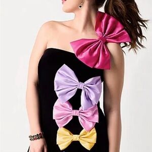 Elegant Black Mini Dress with Colorful Bows